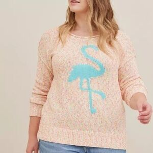 Torrid Sweater Women's 2 Multicolor Speckled Flamingo Scoop Neck Knit Pullover